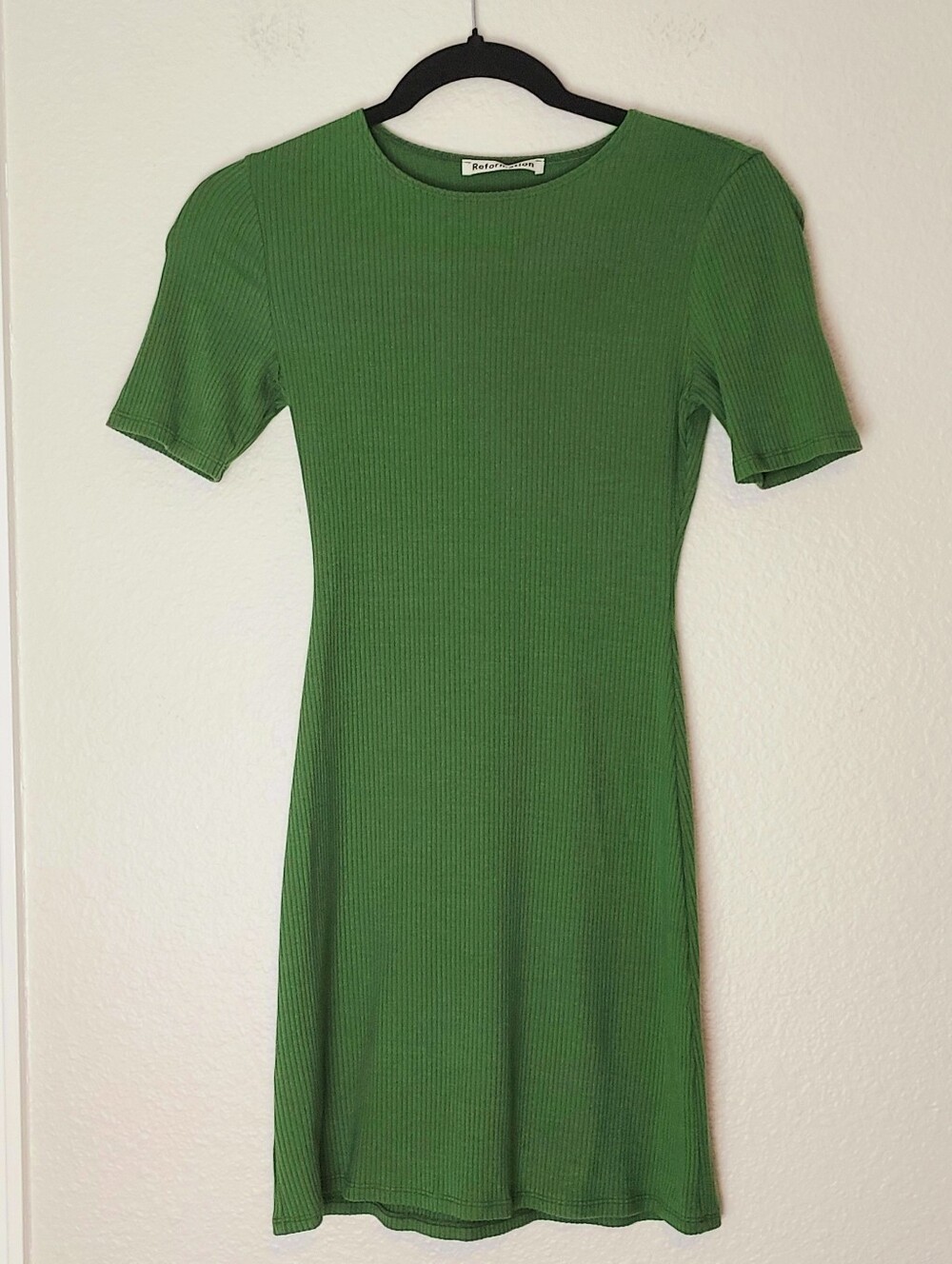 Reformation Ribbed Knit Mini Kendy Dress Green Size XS